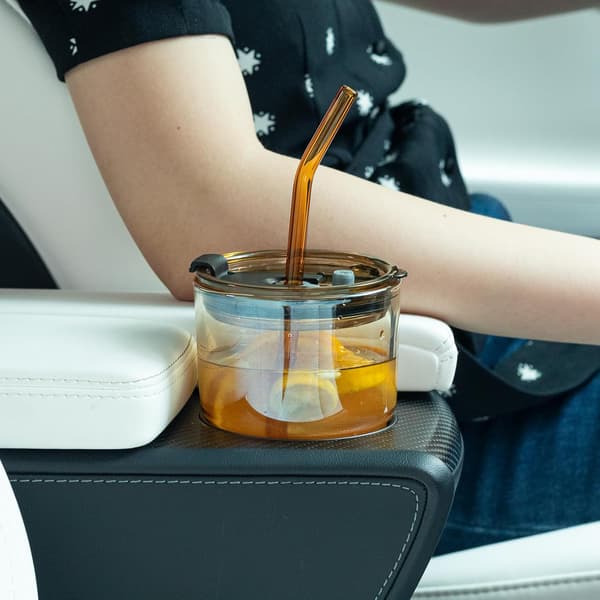 40cl Isolerad Vattenflaska med Sugrör och Dammskydd, Kaffeiskkopp, Dubbelväggig Isolerad Glasmugg (Bärnsten - 2-pack)