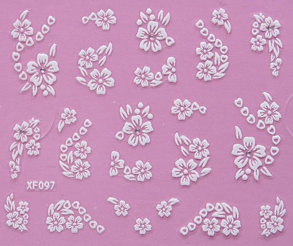 10 hvite neglekunstblomstklistremerker White white