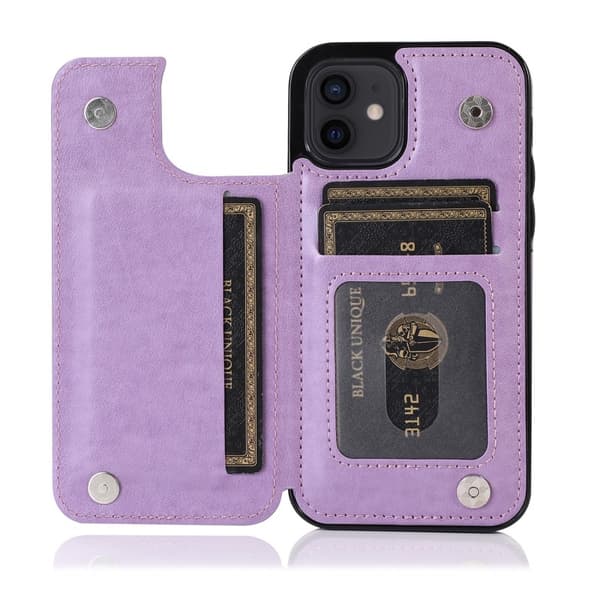 Kompatibel med iPhone 12 Mini Stødsikkert Kortholder, Flip Case med Tre Rum V2 - Lilla