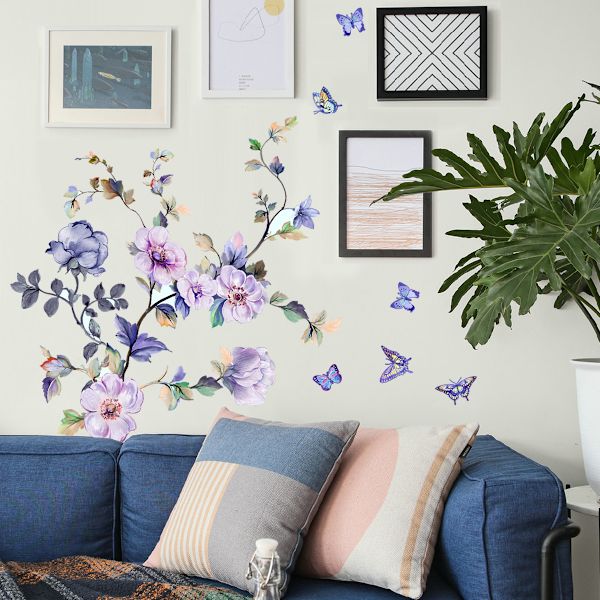Avtagbara blomväggdekaler, heminredning - lila