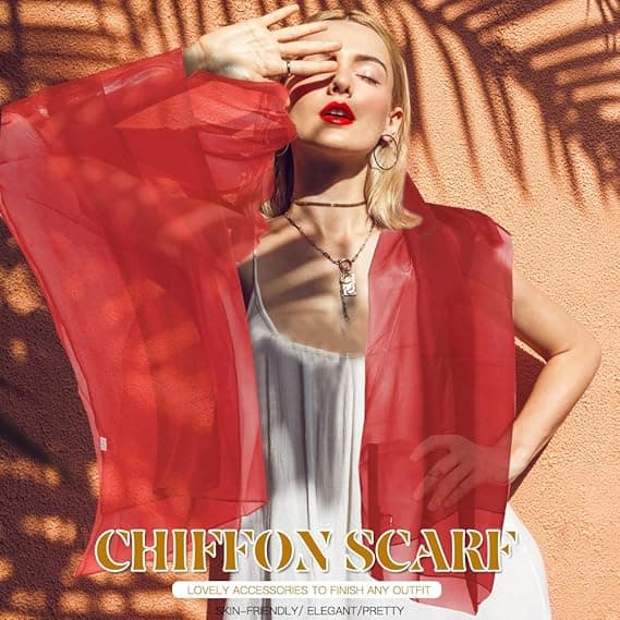 Chiffon sjaler, damesjaler og tørklæder, bløde og lette, elegant aftentøj, bryllupper, brudepiger, sjaler Red