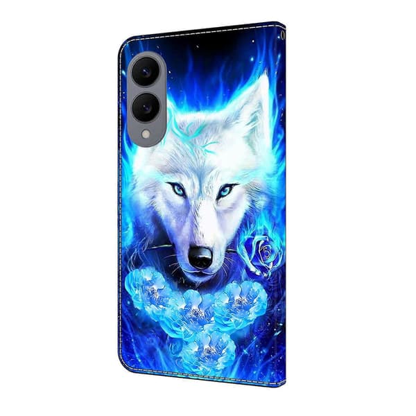 Kompatibelt med Samsung Galaxy S25 Edge Läderfodral Mönstertryck Plånboksställ Flip Telefonskal -lingling} Multicolor White Wolf