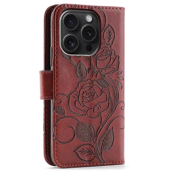 Kompatibel med iPhone 15 Pro Plånboksfodral Ställ Präglat Rosfjäril PU Läder Telefonskal-lingling} Multicolor Brown