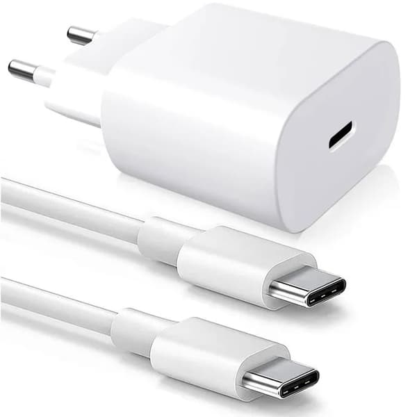 EFConnection USB-C 25W Laddare - Kompatibel med iPhone 17 Pro Max / iPhone 16 - 20W Datakabel - 1 meter - Vit Vit