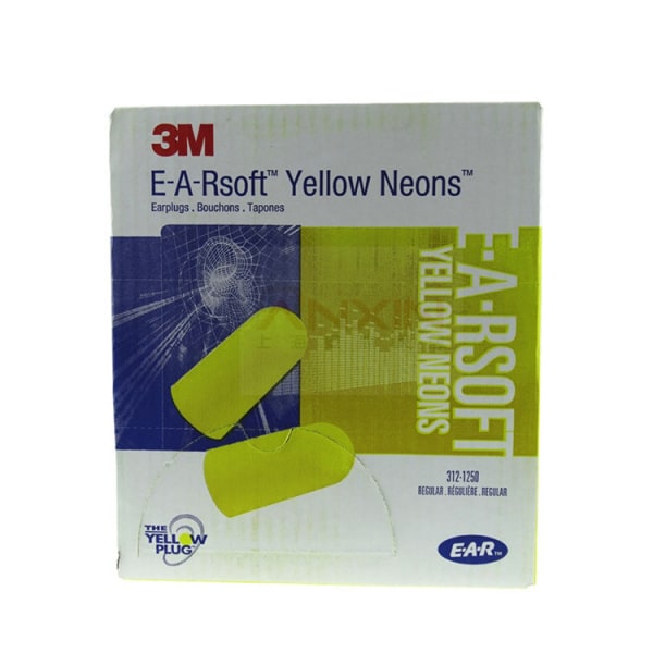 3M312-1250 Trådlösa öronproppar Öronproppar, 200 par förpackade i par med ask, sömnbrusreducerande öronproppar, gul