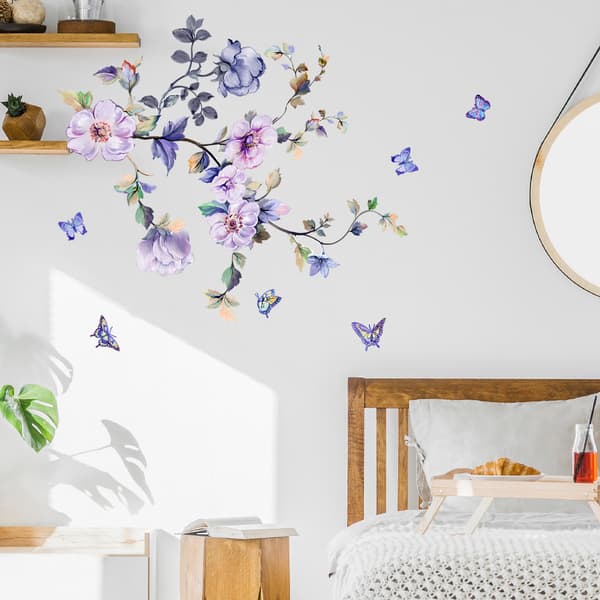 Avtagbara blomväggdekaler, heminredning - lila