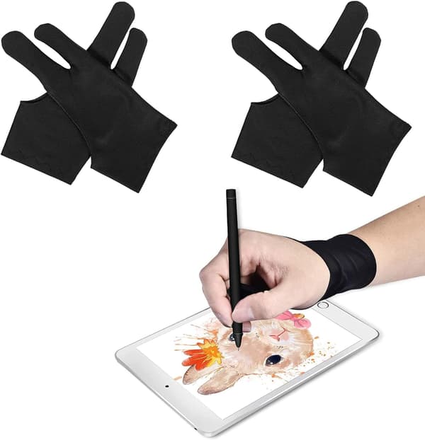 4 stk. kunstnerhandsker, tofingrede tegnehandsker til grafiktablet, sort, M