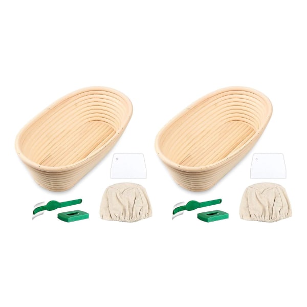 2x oval brödkorg, handgjord korg för brödjäsning av banneton, Brotform med brödhalt (9,6)