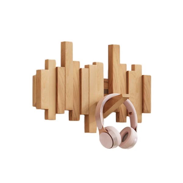 Veggklesstativ formet som et trepiano, multifunksjonelt sammenleggbart klesstativ, vakker romdekorasjon, laget av bøketre. Beech 4 Hooks