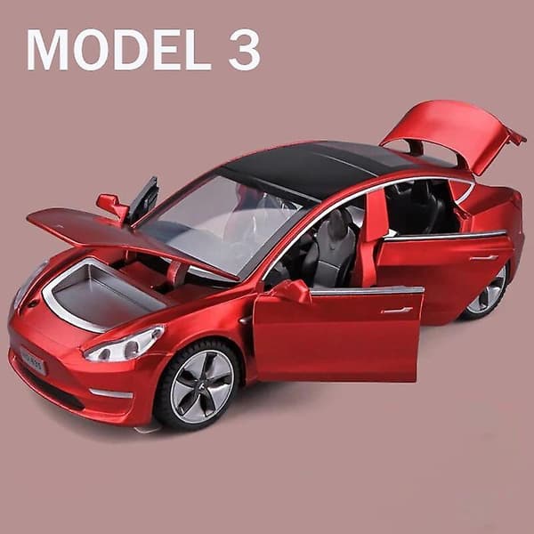 1:32 Tesla Model 3 lekebil i støpt legering med lys og lydeffekter, en barneleke og gave til gutter. Model 3 Red