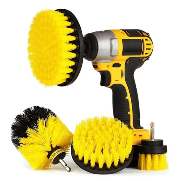 Nytt! Högkvalitativa skrubbborstar för Borrmaskin och Skruvdragare 3-pack gul yellow