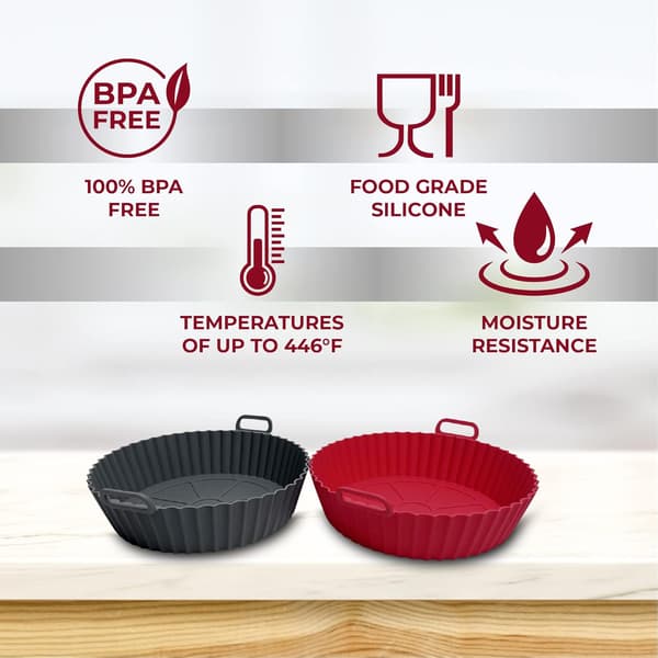 Silikonformsett for airfryer (2 deler), gjenbrukbart, egnet for matlaging og baking (grå + rød)