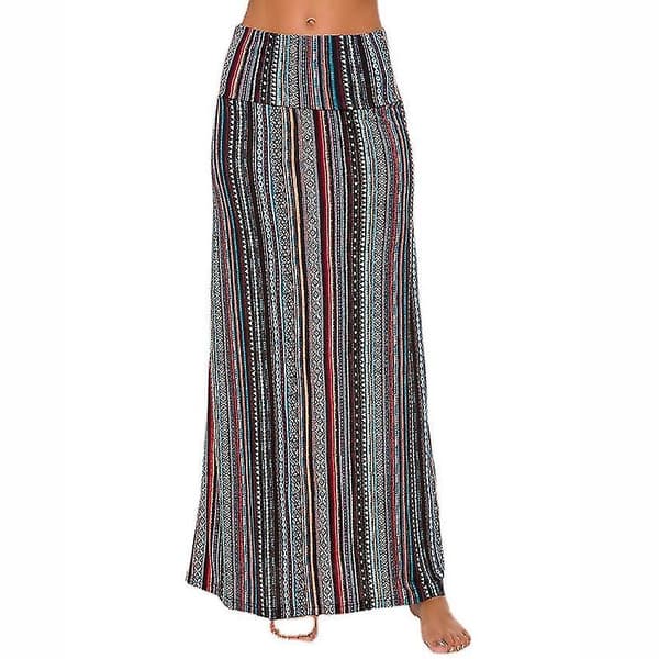 Leopardmönstrad maxikjol i bohemisk stil med hög midja, sommarmode, storlek L batikgrå.