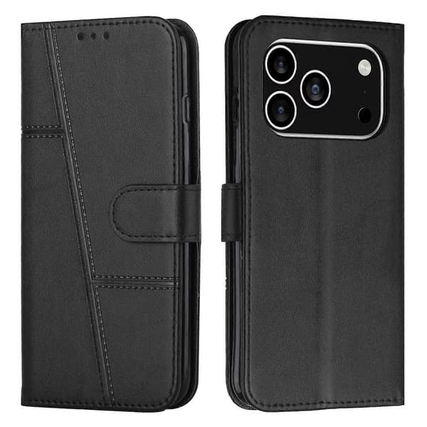 Kompatibel med iPhone 17 Pro Läder Telefonfodral Vikbart Ställ Plånbok Flipskydd med Rem - Svart-lingling}