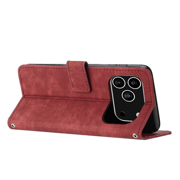 Kompatibel med iPhone 17 Pro Stand Case Prægede Linjer Læder Telefon Cover-lingling} Red Red