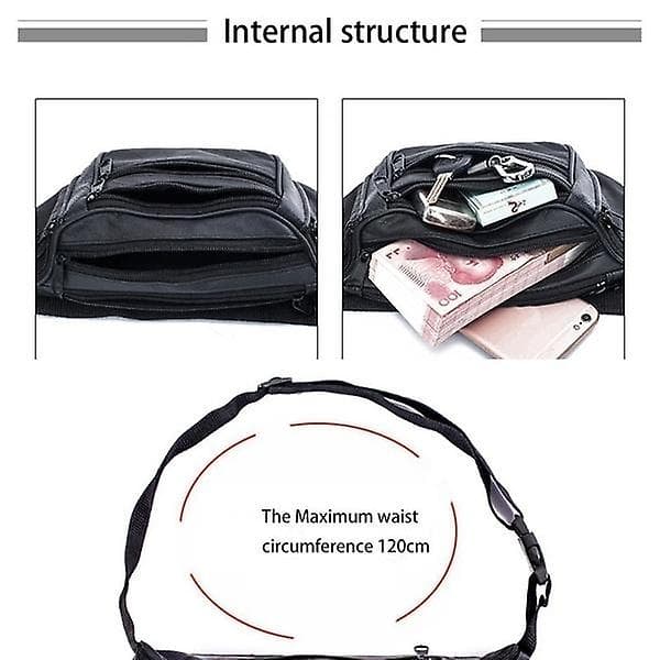 Retro ægte læder vandtæt herre-mavetaske, sort Black
