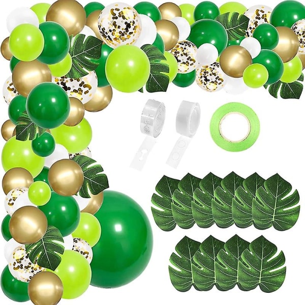 134 st Jungle Party Ballong Arch Grön ballongdekoration, med konstgjorda tropiska palmblad för