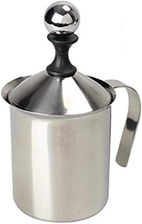 Manuel mælkeskummer, manuel mælkeskummer i rustfrit stål, håndholdt kaffemælkeskummer, manuel mælkeskummer (400 ml)