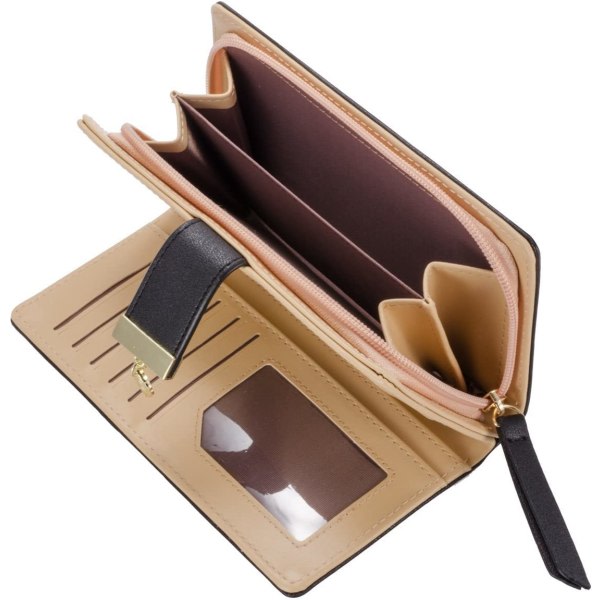 Lång plånbok för kvinnor med stor kapacitet ihåliga löv, plånbok, svart