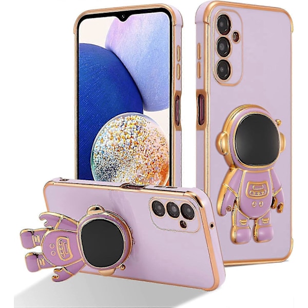 Hot 2025 Mobilcover til Samsung Galaxy A55 5G, Sødt 6D Astronaut Cover med Standfunktion, Slankt Blødt TPU Fire Hjørner Stødsikker Beskyttelse Purple
