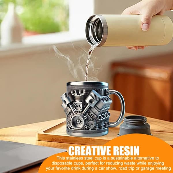 V8 Motor Rustfritt Stål Krus - Personlig 3D Motor Design V8