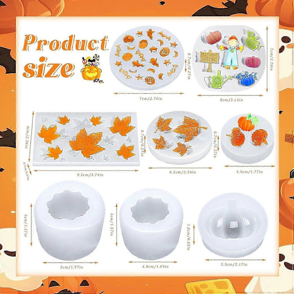 8 stk. Græskar Lys Silikoneforme, Halloween Ahornblad Lysform, 3D Silikone Epoxy Støbeforme, Aromaterapi-lingling}