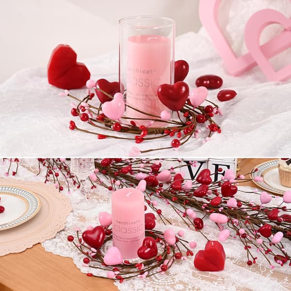 Bitar av röda och rosa ljusringar, hjärtformade bärljushållarringar, 24 cm breda
