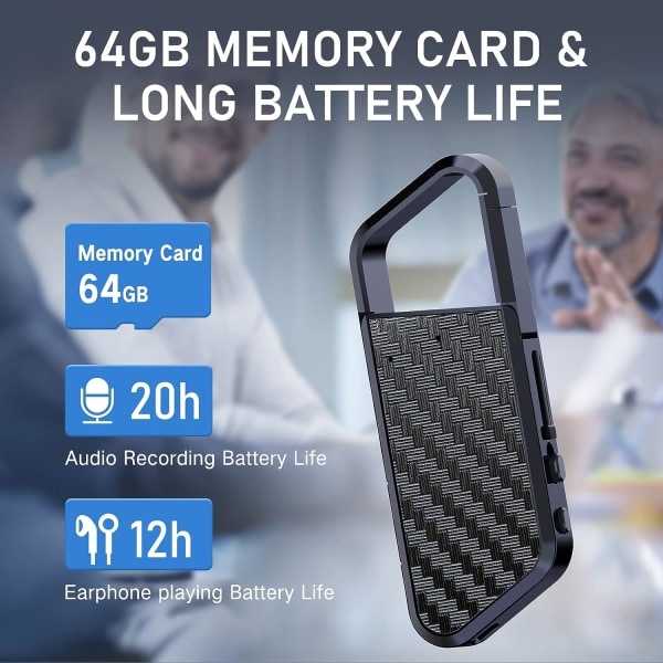 Hot 2025 Svart - 64 GB Digital stemmeopptaker Bærbar stemmeopptaker, Mini