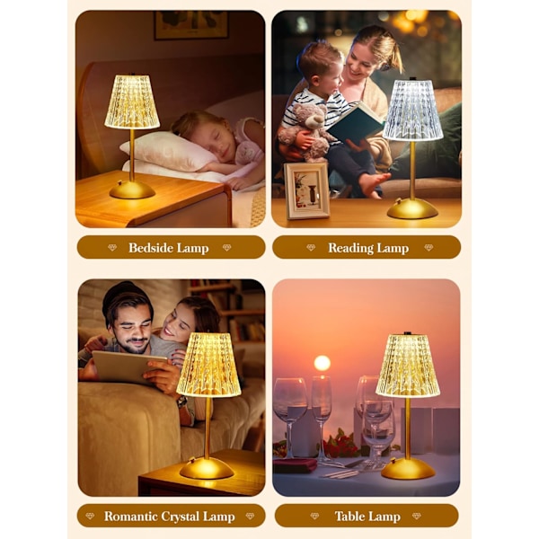 Hot 2025 Bordlampe Touch Lamper Sengelampe, 10-vejs Dæmpbar Bordlampe til Stue, 3 Farver Lille Lampe til Soveværelse, Genopladelig Crystal Table Lamp