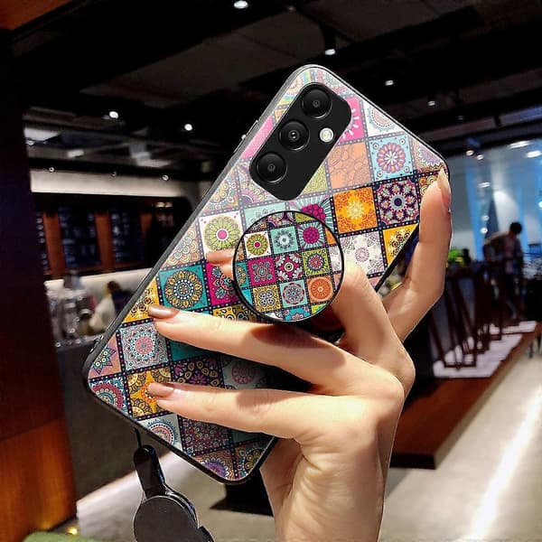 Kompatibel med Samsung Galaxy A35 5G Stödfodral Härdat Glas+PC+TPU Telefonskal-lingling} Multicolor Checkered Pattern