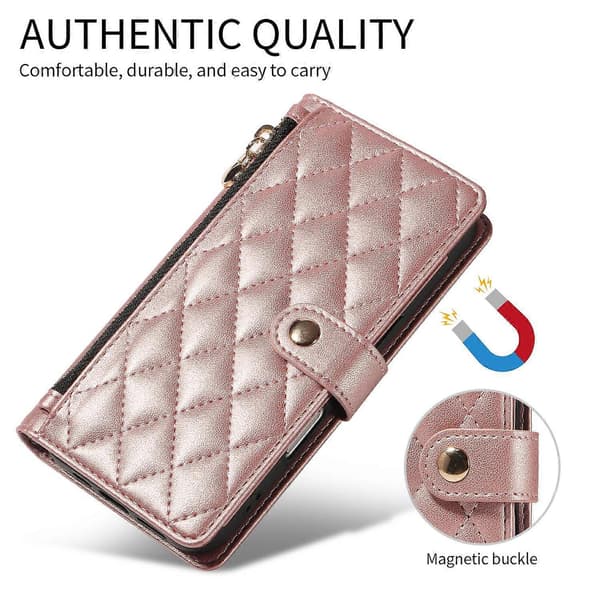 Kompatibel med iPhone 17 Pro Plånboksfodral med Remmar, Rombleder Ställ Telefonfodral-lingling} Multicolor Rose Gold