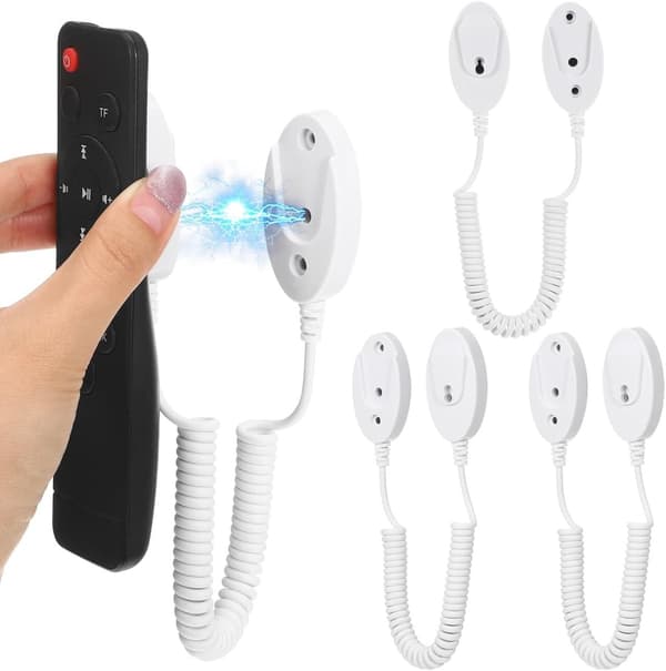 Magnetic Remote Control Holder - 4-Piece Pack - with Spring Straps (120 cm) - Compatible with Most Remote Controls and Sockets - Black
