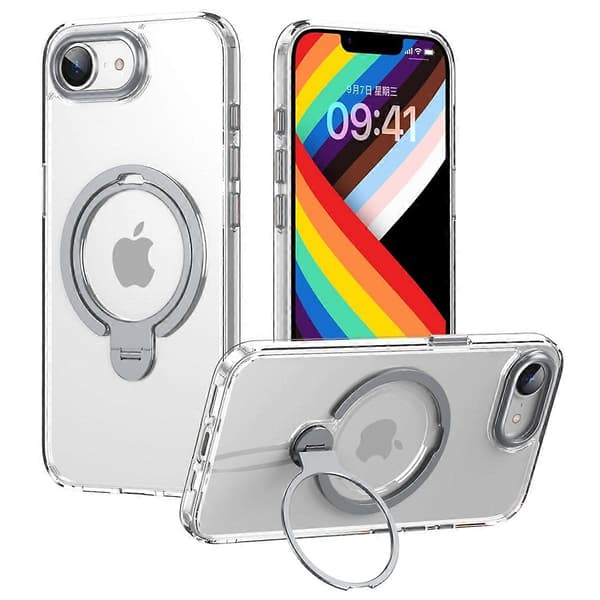 För iPhone 16e Mobilskal Kompatibelt med MagSafe Ställ Matt Baksida - Grå-lingling} Multicolor Transparent