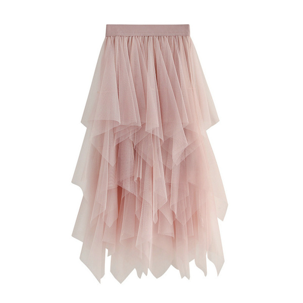 Tyllkjol för dam med elastisk midja, lång tyllkjol pink