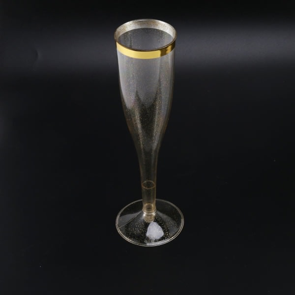 Plast Champagne Flutes Återanvändbara disponibla festdekorationsglas med guldglitter och guldkant