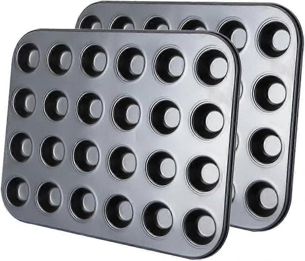 2-pak mini muffin forme, laver 24 muffins, mini muffin bageplade, mini cupcake forme, muffin bageplade, non-stick belægning, kulfiber.