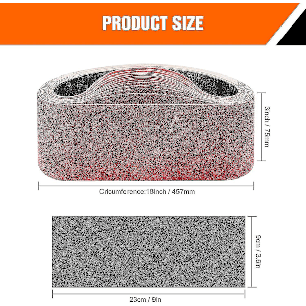 Heta 2025 Slippband 75 X 457 mm Slippband - Blandat Slippbandset (2 X Korn 60/80/120/180/240) För Bandslipmaskiner (10 Delar)