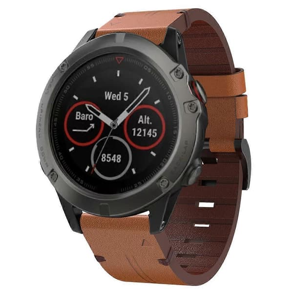 Læder Urrem Til Garmin Fenix 5X Sapphire-lingling} Brown