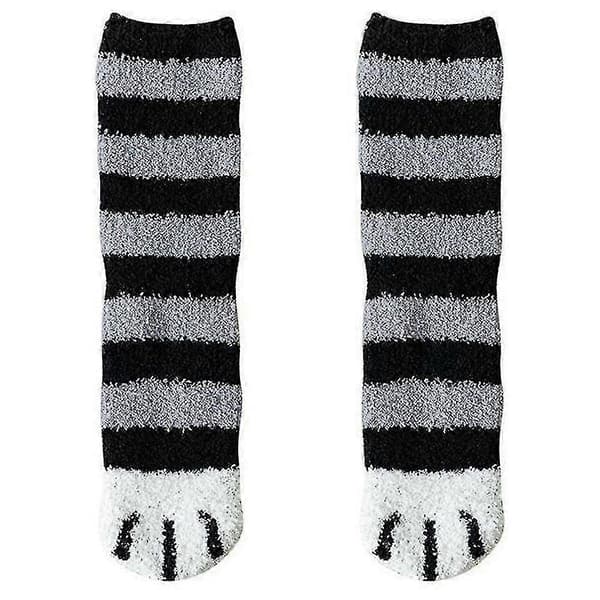 Vinterfleecegolvstrumpor för damer, kabelstickade, tjocka, halkfria, termiska, varma-lingling} Black Striped