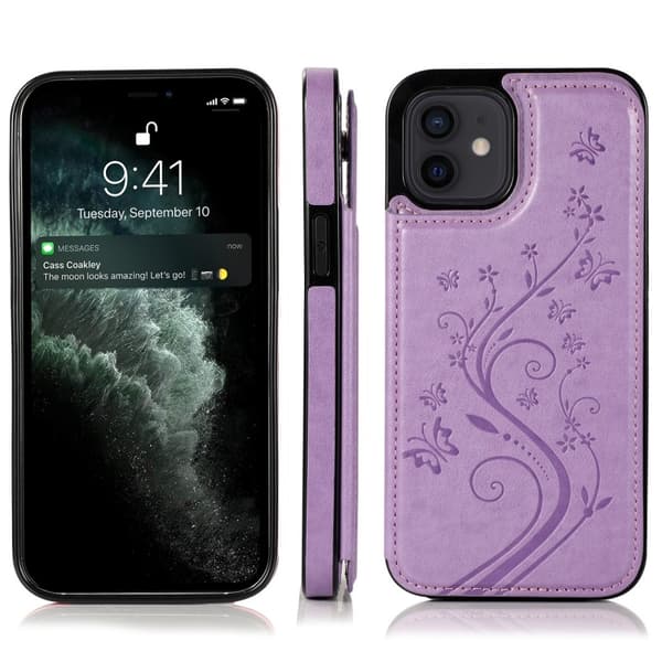 Kompatibel med iPhone 12 Mini Støtsikkert Kortholder, Tre-roms Flip Case V2 - Lilla