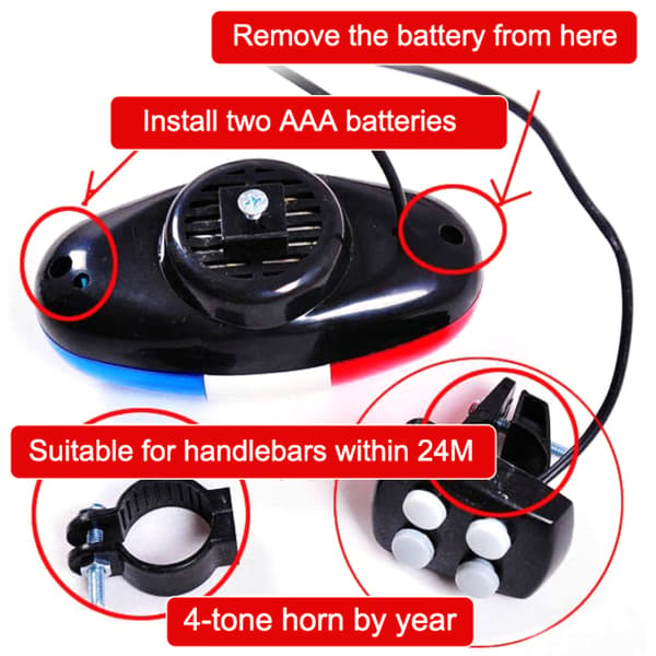 LED 4-ton bicycle bell warning light electronic horn siren kit