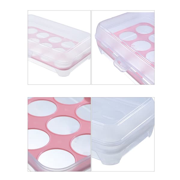 Plastic Storage Box with 15 Compartments for Eggs for Refrigerator, Portable Food Storage Box, Transparent Egg Tray