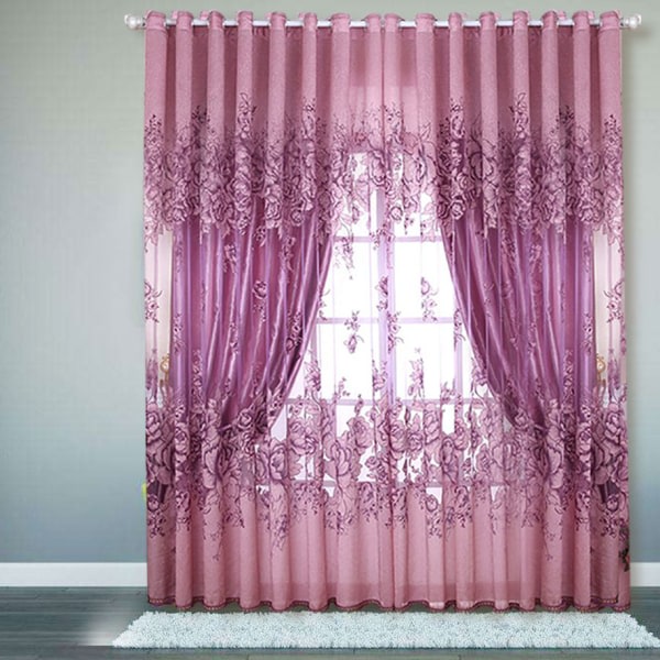 Polyesterdörrgardin Mörkläggningsgardin för sovrumsinredning i vardagsrummet (rosa lila)