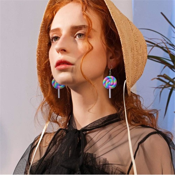 Heyone 2 par Kreativ Unik Simuleringsmat Färgglad Regnbåge Lollipop Dingla örhängen Handgjorda Kawaii Candy