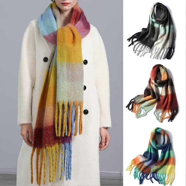 Dame Plaid Tørklæde Hold Varmen Åndbart Tilbehør Vinter Oversized Lange Tørklæder til Udendørs-lingling} 5