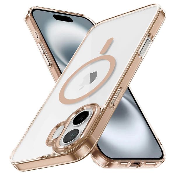 For iPhone 16 Plus Deksel Kompatibelt med MagSafe TPU+PC Transparent Telefondeksel-lingling} Multicolor Gold