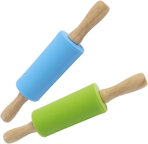 9-tums mini kavel, barnens hemkök bakning kavel, blå, grön (2-pack)