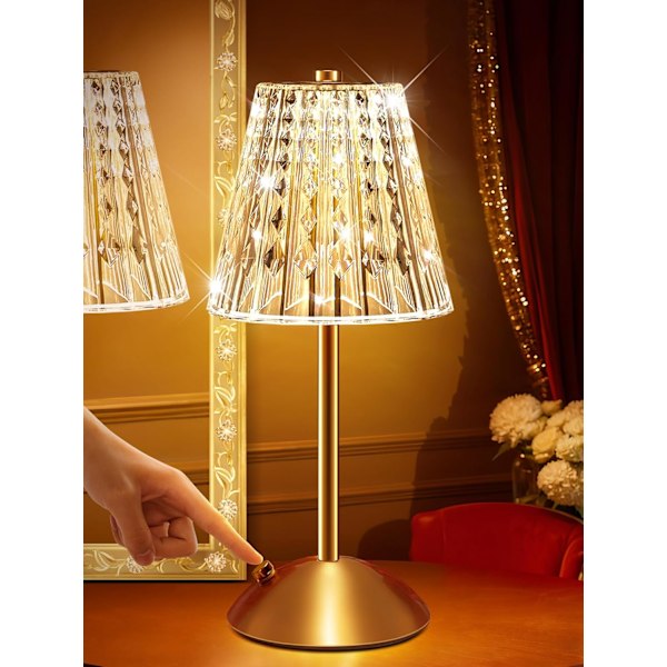 Hot 2025 Bordlampe Touch Lamper Sengelampe, 10-vejs Dæmpbar Bordlampe til Stue, 3 Farver Lille Lampe til Soveværelse, Genopladelig Crystal Table Lamp