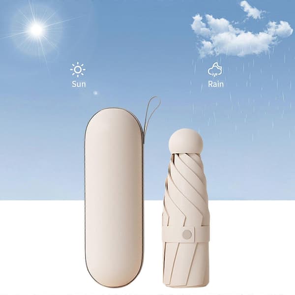 Hopfällbart paraply, litet paraply, vindtätt paraply, lätt och kompakt paraply - lingling} Beige