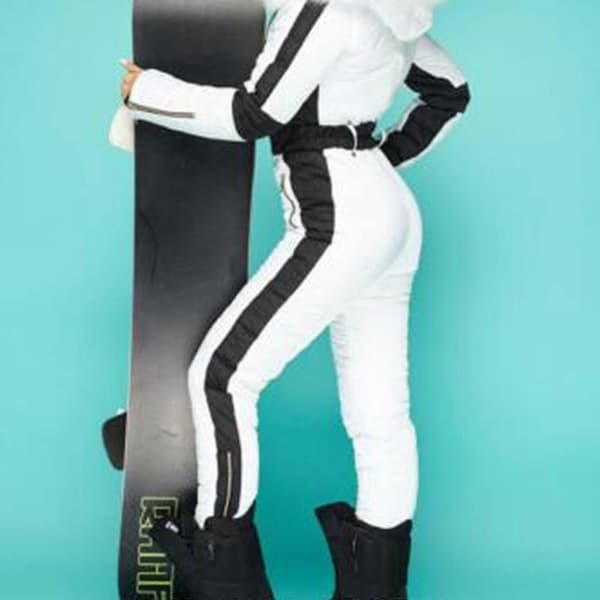 Vanntett snowboardgenser for kvinner med hette og revepels, hvit White XL